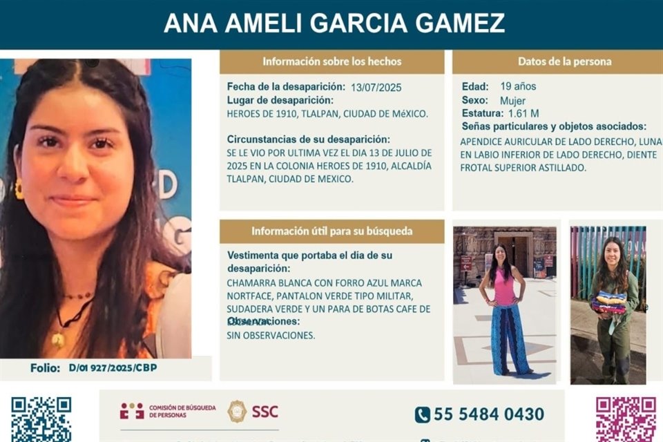 La madre de la joven Amelí García se presentó en Palacio Nacional para pedir ayuda de CSP en búsqueda de su hija desaparecida en el Ajusco.