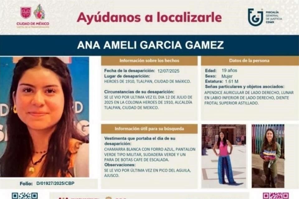 La joven de 19 años está desaparecida desde el pasado 12 julio.