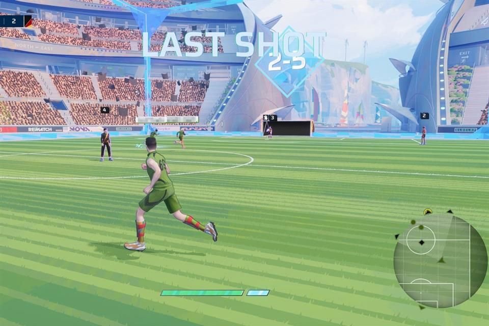 Rematch ofrece una perspectiva en tercera persona, pero desde una cámara que se posiciona por la parte trasera del jugador.