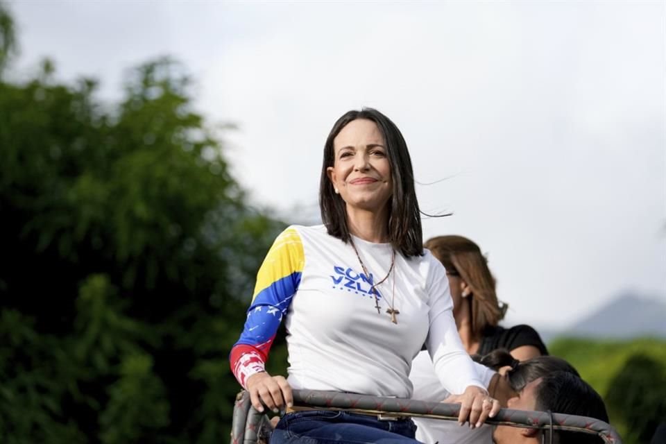 La líder opositora María Corina Machado durante el acto de cierre de campaña de la candidatura presidencial de Edmundo González en Caracas, Venezuela, el 25 de julio de 2024.