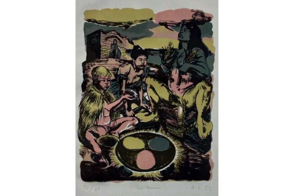 Se elaboraron 32 carpetas de 'Maizal gráfico' para obsequiar a cada entidad del País. En la imagen 'Las Tecuanas', grabado de Daniel Lezama.
