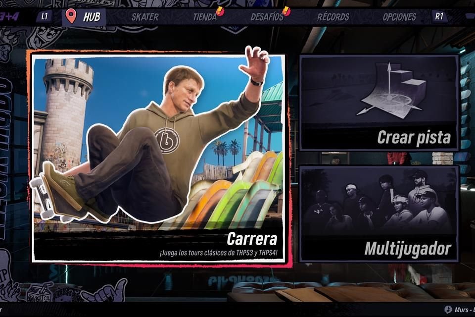 La interfaz de Tony Hawk's Pro Skater 3 + 4 es bastante pulcra.