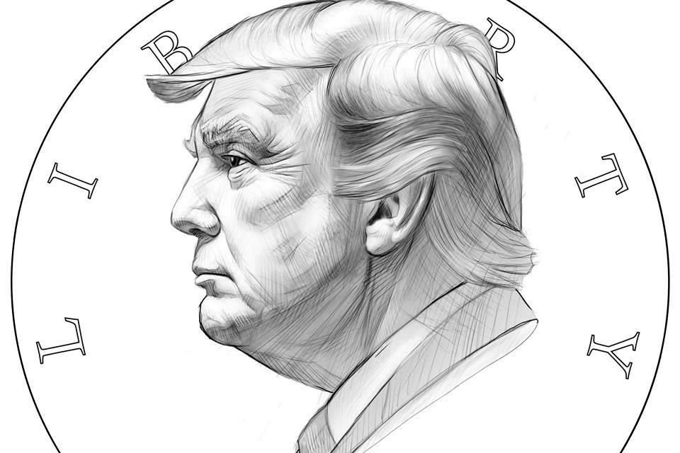 Primeros borradores del diseño de la moneda compartidos en X por Brandon Beach, responsable de la casa de la moneda estadounidense.