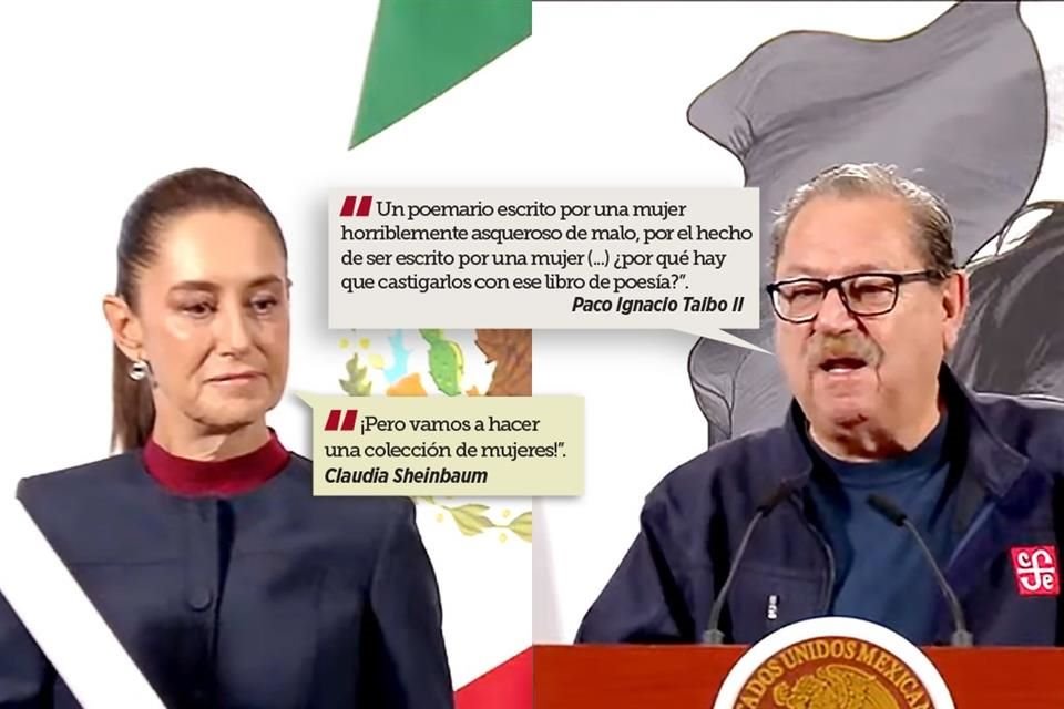 Mientras Paco Ignacio Taibo II rechazó incluir libros 'malos' de mujeres por cuotas, Sheinbaum prometió que harán una colección de autoras.