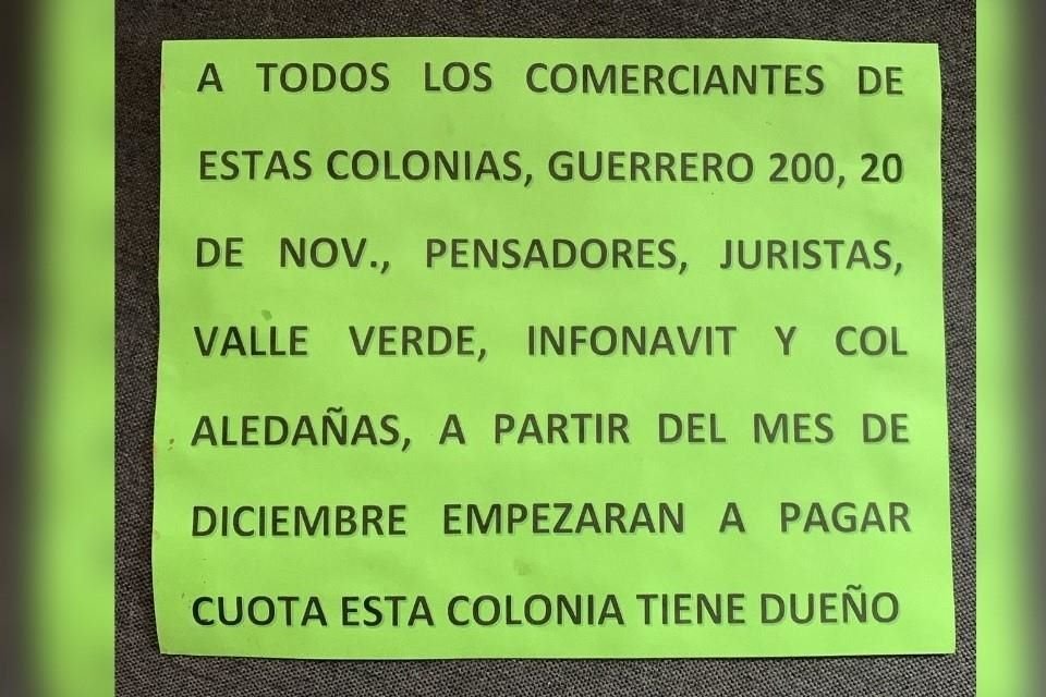 Cartulinas con amenazas contra comerciantes aparecieron en varias colonias de Chilpancingo para advertirles que deberán pagar una cuota.