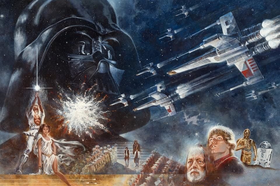 Una pintura original del diseñador de carteles Tom Jung, para la primera cinta de 'Star Wars', fue subastada por 3.875 millones de dólares.