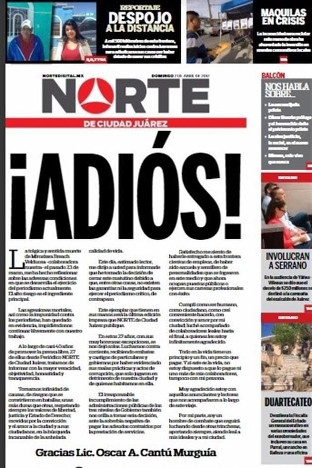 La edición del Norte de Ciudad Juárez de este domingo.