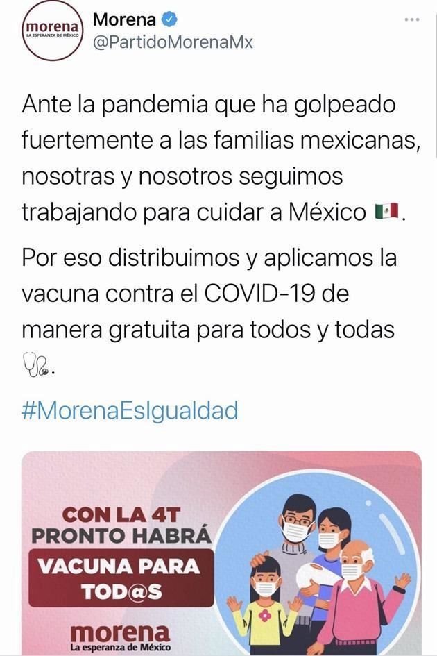 Recordaron que Morena ha sido denunciado constantemente por la mención de la vacuna en sus promocionales.