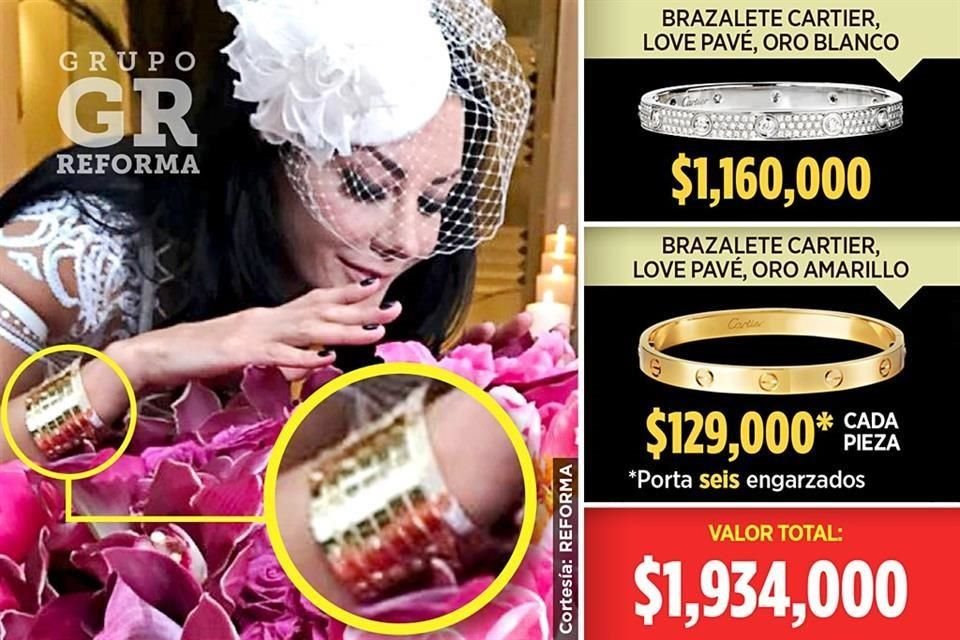 Paulina, hija de Carlos Romero Deschamps, luci en su boda civil siete brazaletes Cartier con un valor total de 1 milln 934 mil pesos.