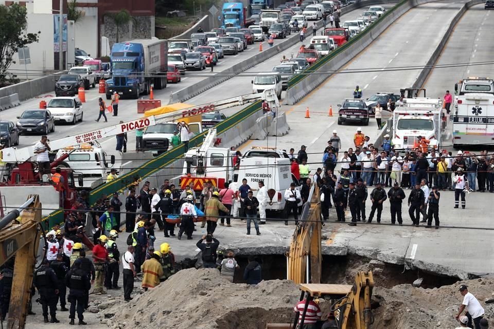 El 12 de julio en el km 93+874 del Paso Exprés de Cuernavaca, la tierra se abrió en un socavón al que cayó un auto con dos pasajeros dentro, quienes fallecieron.