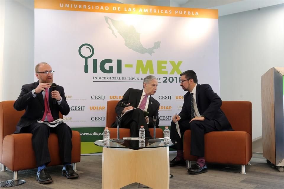 Gerardo Rodríguez Sánchez,Luis Ernesto Derbez y Antonio Le Clerq Ortega presentaron hoy el 'Índice Global de Impunidad México 2018 (IGI-MEX).