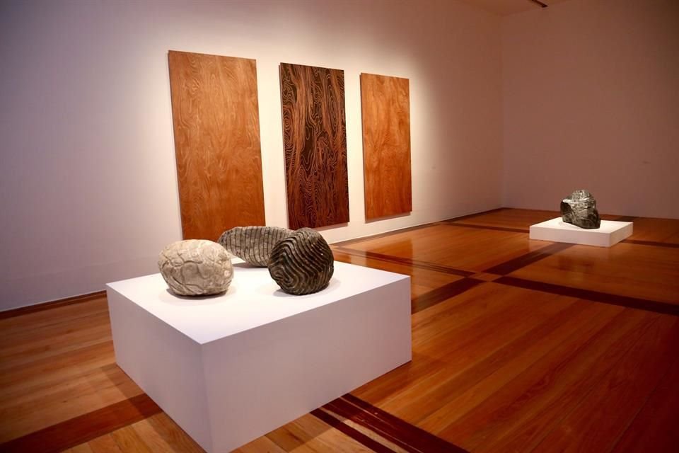 En sus seis obras de la muestra, Paula Cortazar retoma el mármol, piedras y otros materiales como un elemento natural en los que redibuja sus líneas y rasgos naturales.