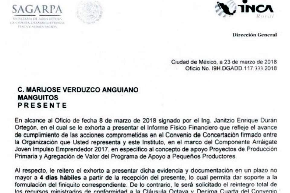 En INCA Rural solicit comprobacin de uso de un recurso pblico que no se entreg a un equipo de jvenes de Colima.