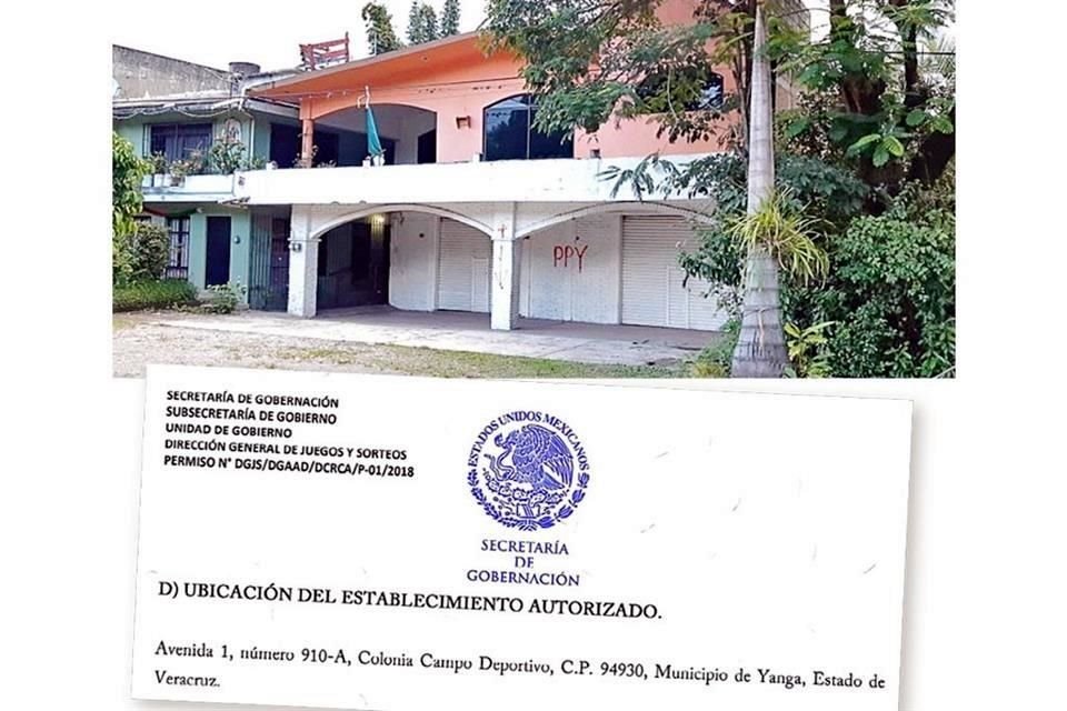 Permiso que emiti la Segob para que en este domicilio, en Yanga, Veracruz, se instale el Casino 'Ganador Azteca'.