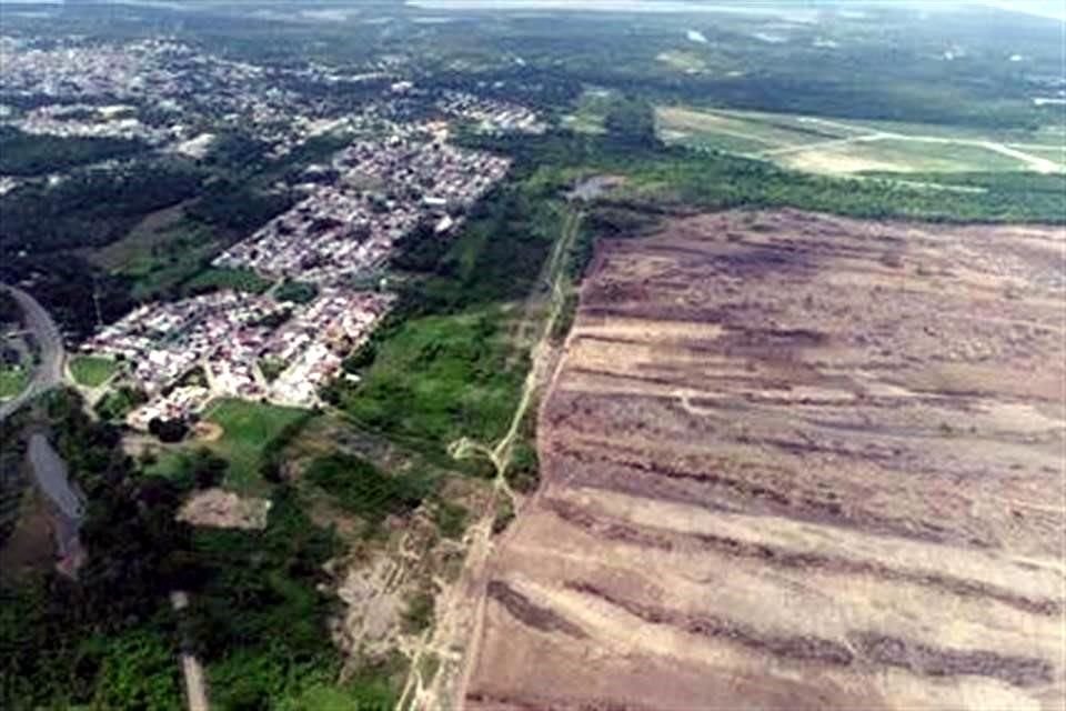 El terreno donde se proyecta la construcción de la refinería se localiza al sur del Puerto Marítimo de Dos Bocas y hasta finales de agosto aún contaba con vegetación.