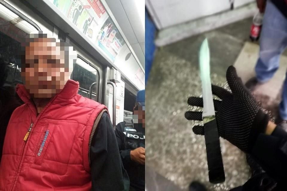 Elementos de la PA detuvieron a un hombre quien se encontraba armado con un cuchillo y fue acusado de agredir a usuarios del Metro.