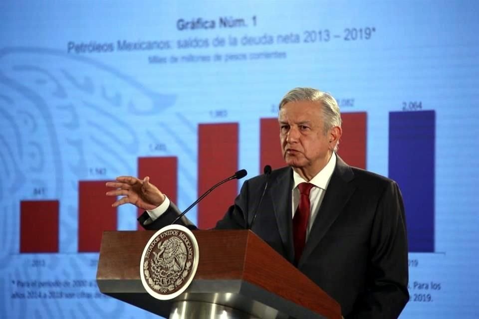 López Obrador en su conferencia en Palacio Nacional.