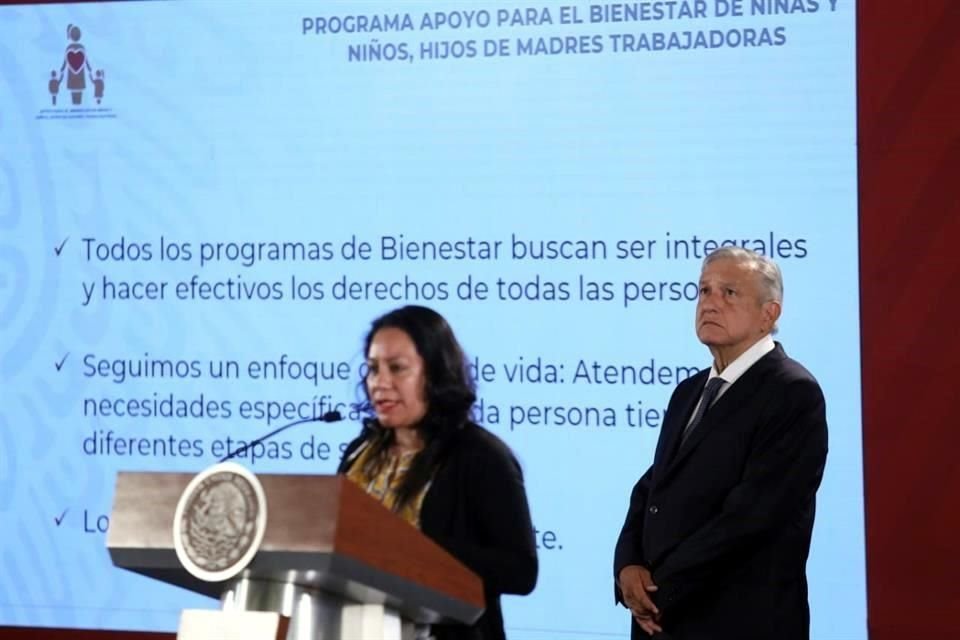 La Secretaria de Bienestar, Luisa María Albores, detalló el avance del programa de apoyos a menores de estancias.