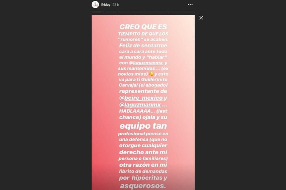 Frida Sofía publicó una supuesta conversación que tuvo con Alejandra Guzmán en 2015 donde le pidió que no hiciera negocios con su ex novio.