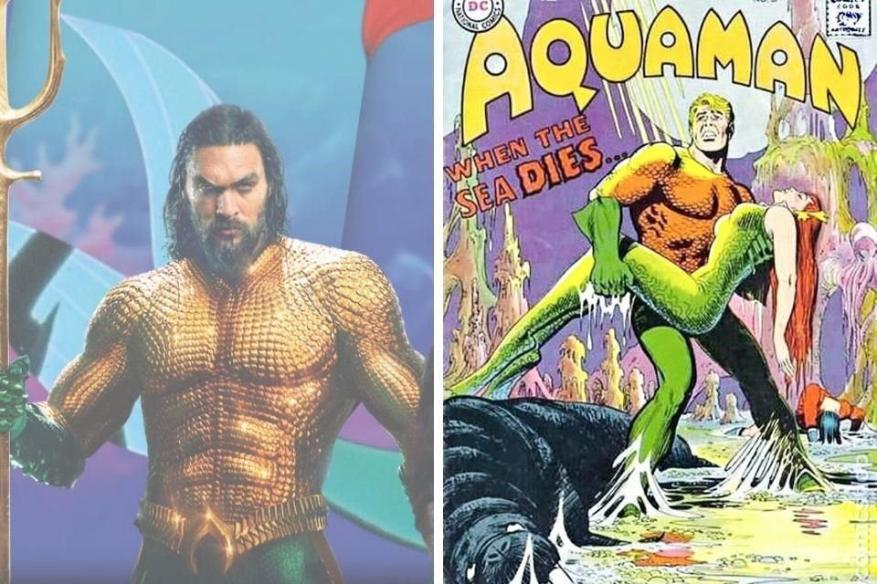 Jason Momoa como Aquaman en 'Liga de la Justicia'. Tanto en el cmic como en la caricatura Los Sper Amigos, el personaje es presentado rubio, de tez blanca y ojos azules.