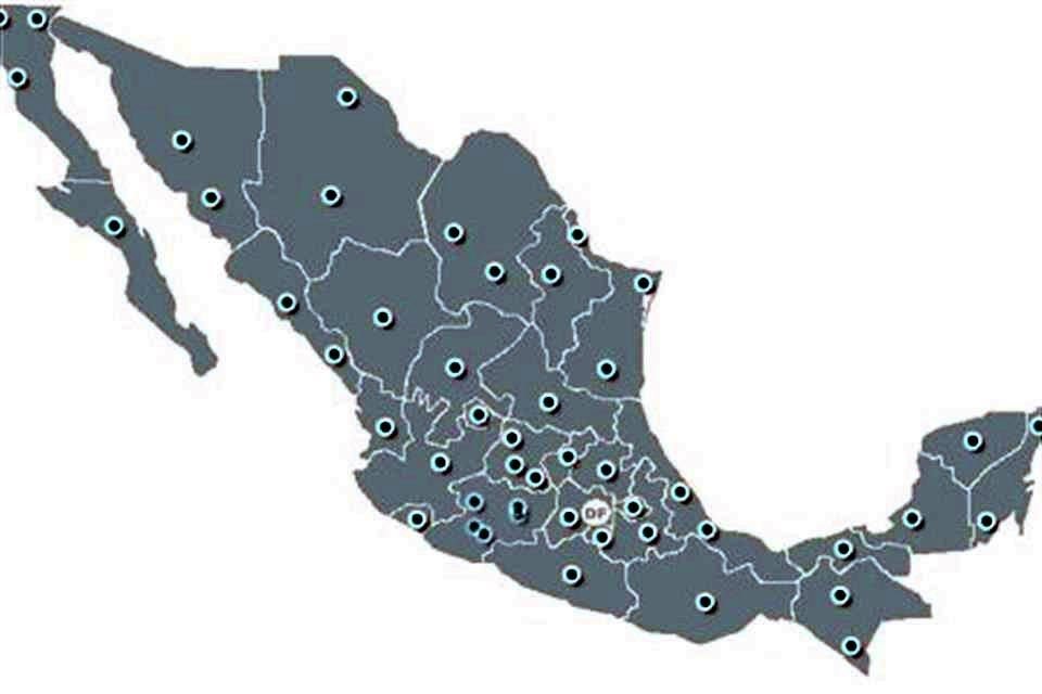 Mapa que muestra la localización de las Casas de Cultura Jurídica que tiene la Corte en el País, hasta antes de la reestructuración.