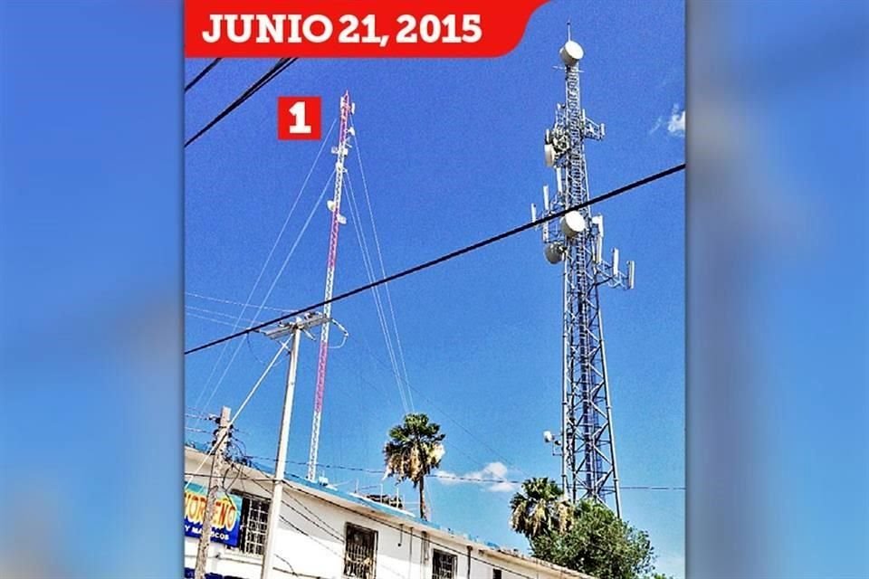 Antena repetidora del narco (1) frente a una torre de telefona, en Tamaulipas.
