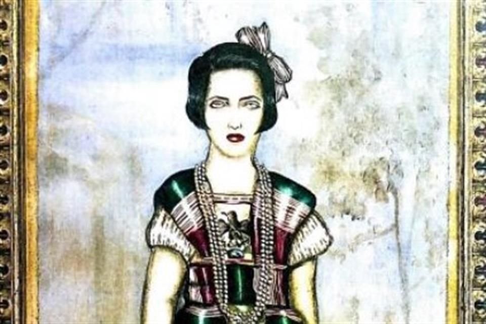 Julio Galán, Sofía vestida de china poblana, 1993, Óleo y pedrería sobre tela, 180 * 100 cm.