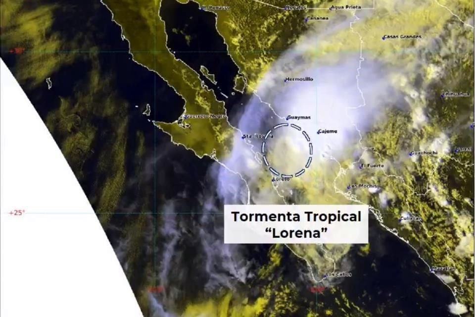 'Lorena' se degradó a tormenta tropical en el Mar de Cortés.