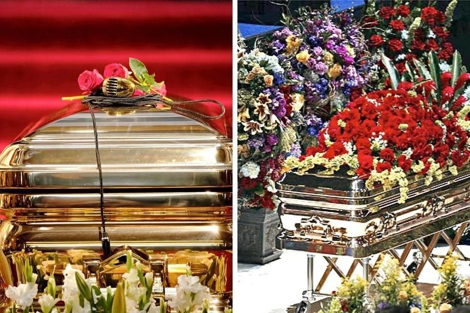 Usuarios en redes señalaron similitudes entre los féretros del mexicano (der.) y Michael Jackson (izq.), quien murió hace 10 años.