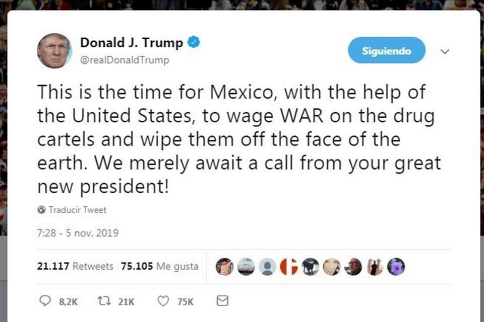 Trump ofreció ayuda de EU a México para combatir a los carteles criminales.