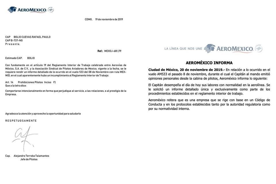 Aeroméxico pidió a su piloto un informe detallado del vuelo en el que pidió desde la cabina al Presidente AMLO mantener el NAIM.