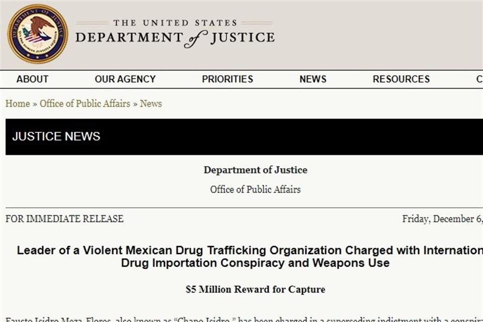 La publicación hecha en las redes sociales del Gobierno de Estados Unidos establece que actualmente el presunto criminal reside en México.