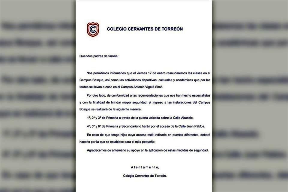 En una circular, el Colegio Cervantes informó que las actividades académicas se reanudarán este viernes.