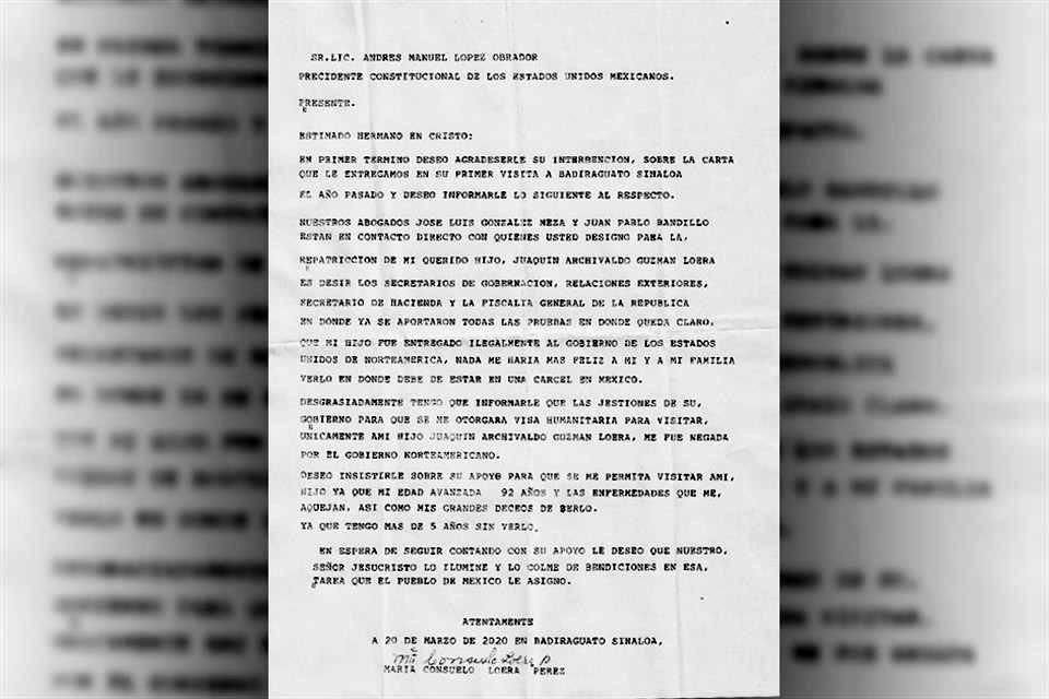 La carta de la madre del Chapo Guzmán al Presidente.