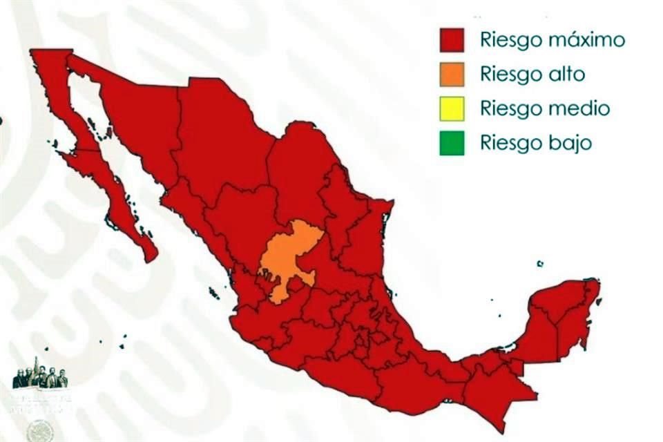 Zacatecas es la única entidad que se ubica en semáforo naranja, es decir, con riesgo alto de contagio.