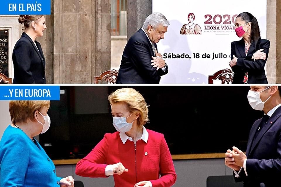 Mientras en la conmemoración de la muerte de Juárez, el Presidente y su esposa no usaron cubrebocas, en cumbre de Bruselas, los líderes europeos como Merkel, Von der Leyen y Macron, sí los portaron.