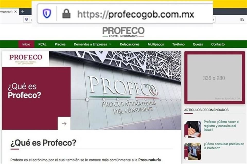 Profeco alertó que la página https://profecogob.com.mx es falsa y recordó que su página oficial es https://gob.mx/profeco.