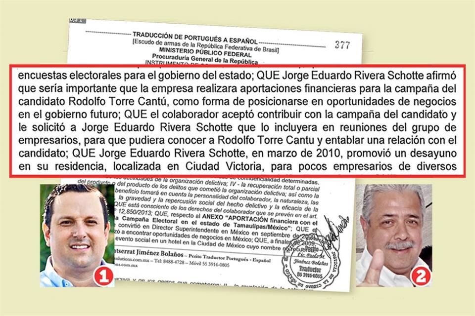 Un testigo de la Fiscalía de Tamaulipas ha implicado a Lozoya y al empresario tamaulipeco Jorge Eduardo Rivera Schotte (1) en el pago de sobornos y apoyo para la campaña de Rodolfo Torre Cantú (2).
