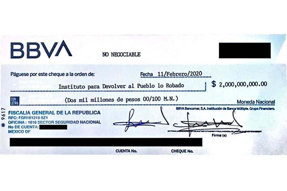 Este es el cheque famoso cheque por 2 mil mdp.