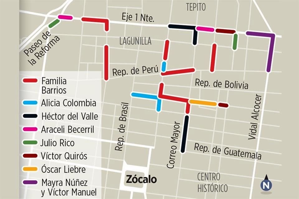 El comercio en las calles del Centro Histórico de la CDMX tiene 43 líderes. Aquí un ejemplo de los espacios que controlan los principales dirigentes. 