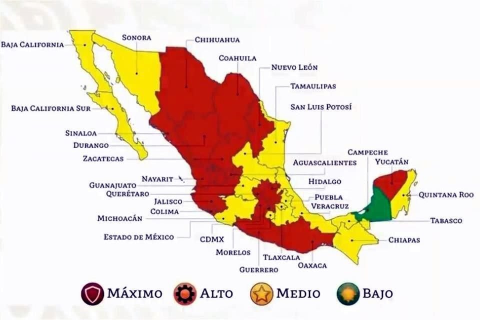 Sólo el Estado de Campeche se mantienen en verde.
