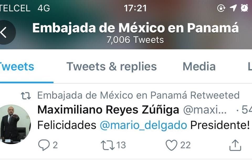 El mensaje del Subsecretario Reyes fue replicado por embajadas, como la de México en Panamá.