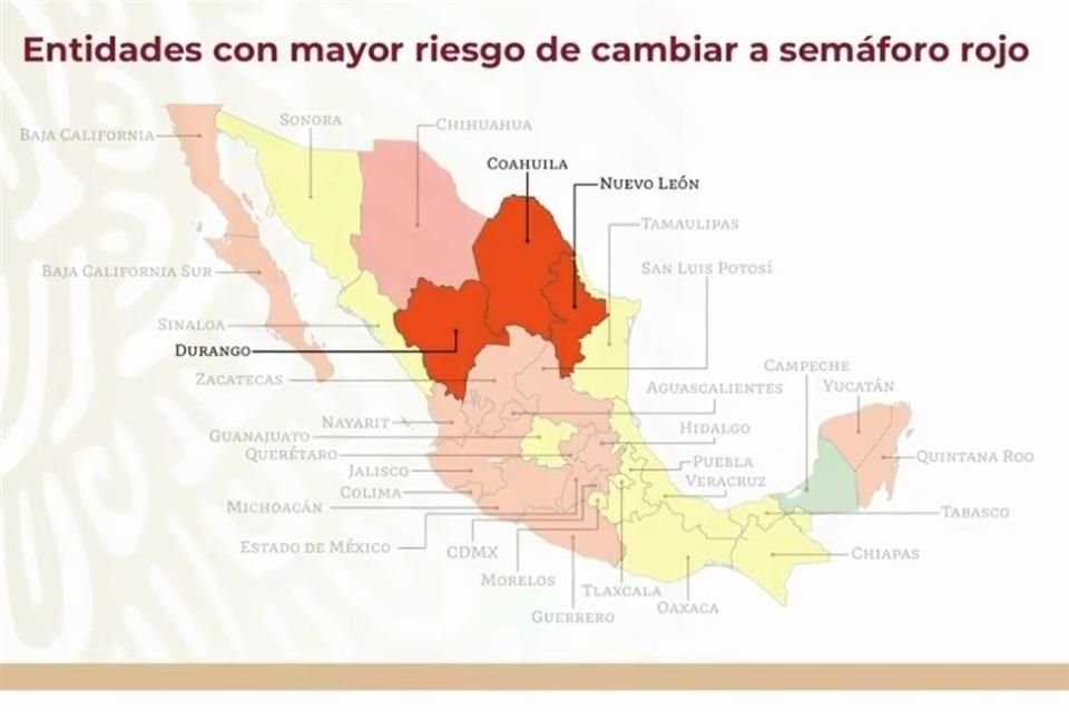 Durago, Coahuila y Nuevo León, en riesgo de cambiar a semáforo rojo.