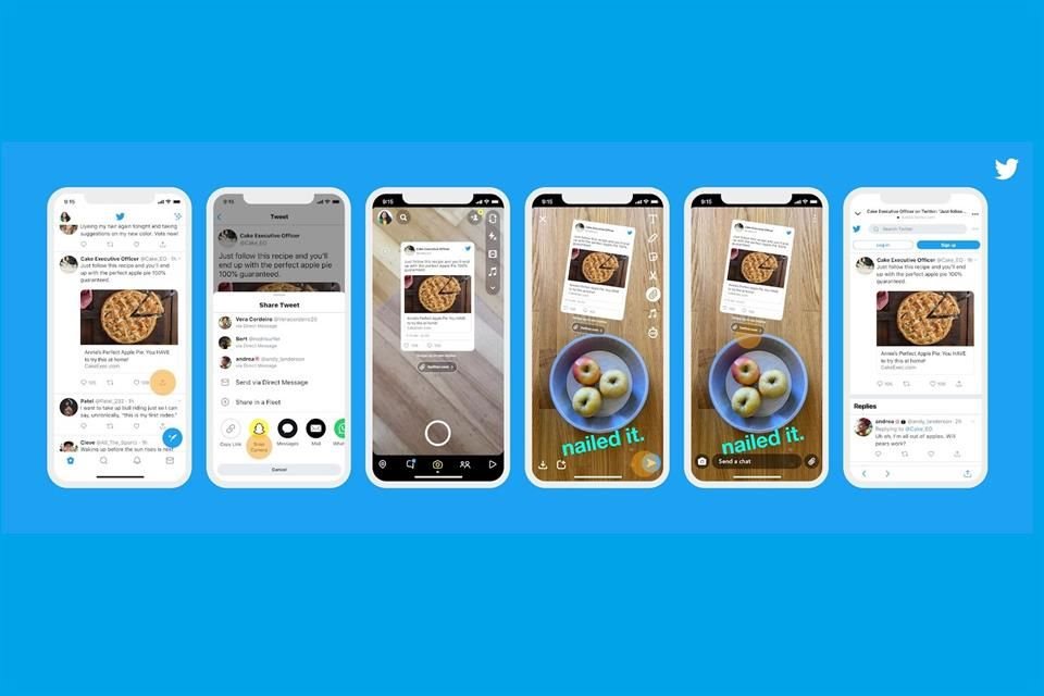Los tuits se podrán compartir directo en Snapchat, pero por ahora sólo en dispositivos iOS, pronto llegará la función a Android.
