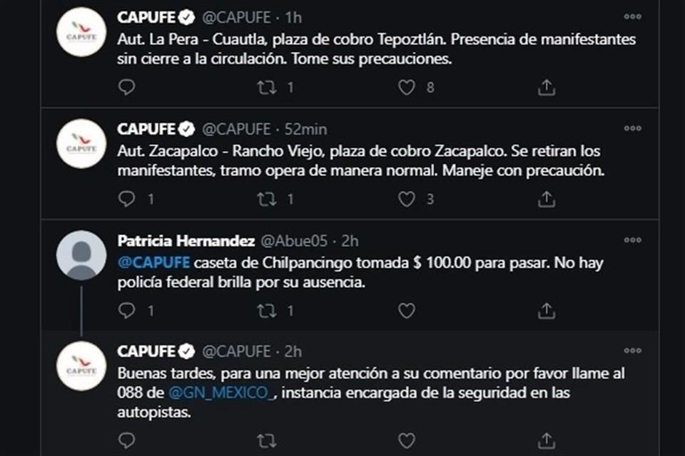 Capufe y usuarios de redes reportaron los incidentes.