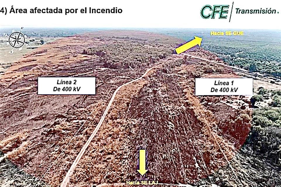 El incendio del pastizal se registró en la comunidad de Padilla, Tamaulipas, en la red que conecta Ciudad Victoria con Monterrey, según informó la CFE.