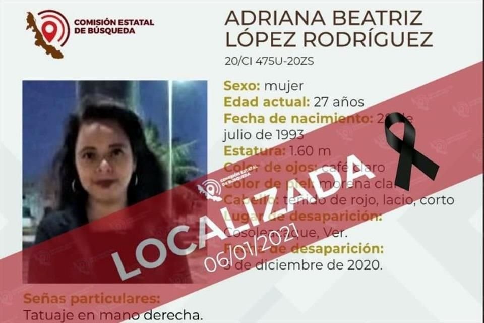 La localización de Adriana Beatriz se dio en un camino de terracería de la comunidad de Las Olas, a un mes y un día de su desaparición.