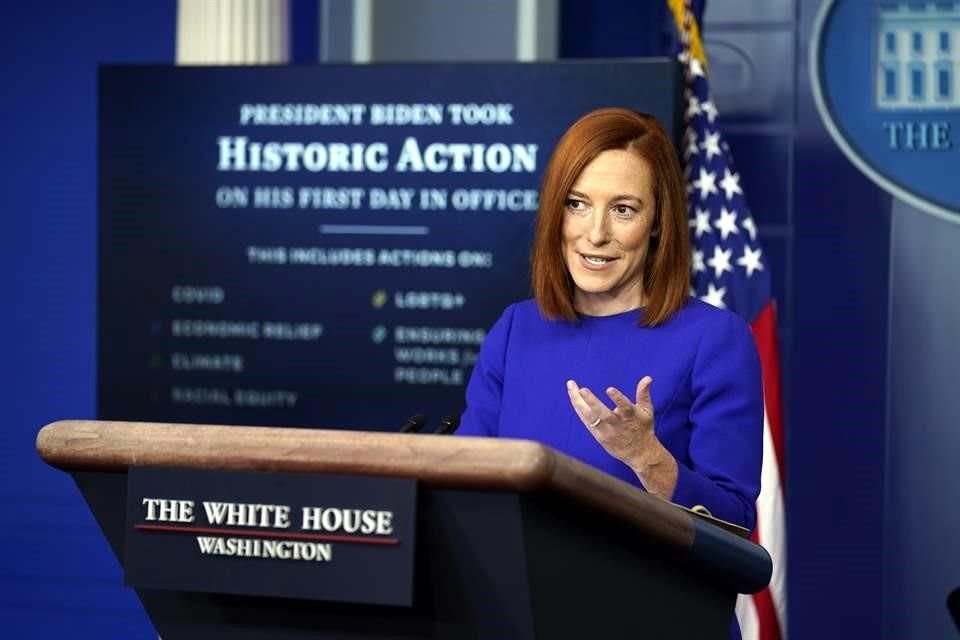 Jen Psaki, nueva secretaria de prensa de la Casa Blanca, sostuvo este miércoles la primera sesión en la sala James S. Brady.