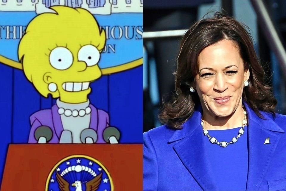 El atuendo que Lisa utiliza como Presidenta de EU, en un episodio del 2000, es similar al que usó la Vicepresidenta Kamala Harris el miércoles.