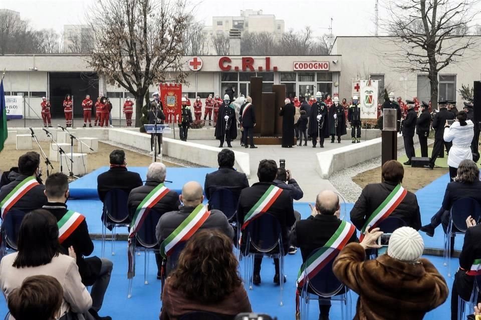 Una ceremonia en Codogno, Italia, para conmemorar un año de la llegada del coronavirus al país.